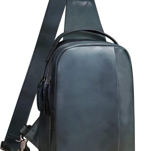 Genuine Leather Sling Bag Crossbody Purse Retro Handmade Hiking Daypack Motorcycle Shoulder Backpack Vintage Chest Bags (NavyBlue)