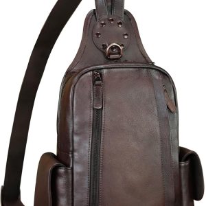 Genuine Leather Silng Bag for Men and Women Vintage Leather Sling Backpack Chest Purse Crossbody Bag