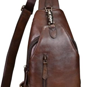 Genuine Leather Sling Bag for Men and Women Real Leather Shoulder Crossbody Bag Chest Bag Sling Backpack Purse