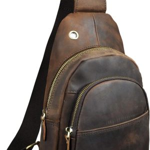 Mens Outdoor Casual Hiking Crossbody Chest Sling Bag One Shoulder Strap Bag Backpack (008 A Dark Brown)