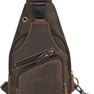 Men Leather Chest Bag Sling Bag Shoulder Bag Leather Crossbody Bag for Men