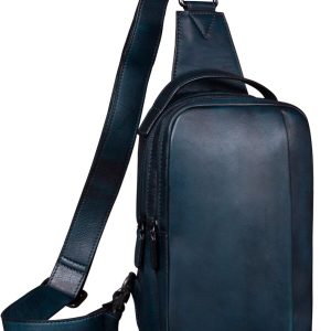 Genuine Leather Sling Bag for Men and Women Vintage Real Leather Sling Backpack Shoulder Crossbody Bag Chest Bag (Blue)