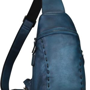 Genuine Leather Silng Bag for Women and Men Vintage Real Leather Sling Backpack Shoulder Crossbody Bag Chest Purse