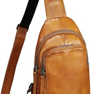 Genuine Leather Sling Bag for Women and Men Vintage Handmade Leather Sling Backpack Shoulder Crossbody Bag Chest Purse
