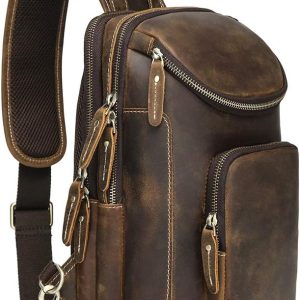 Vintage Full Grain Leather Sling Bag Crossbody Chest Daypack