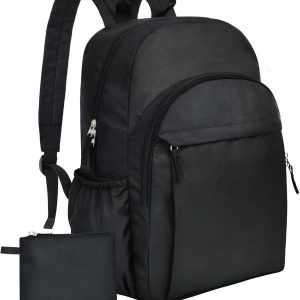 15.6 inch Basic Black Backpack for Men, Travel Backpack Carry on, Water Resistant  Backpacks for Teens,  Back Pack Bookbag for Boys , Work Backpacks for Women