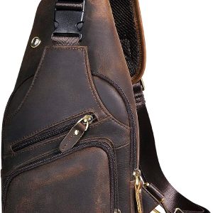 Men Fashion Casual Tea Designer Travel Hiking Crossbody Chest Sling Bag Rig One Shoulder Strap Bag Men Leather 8015