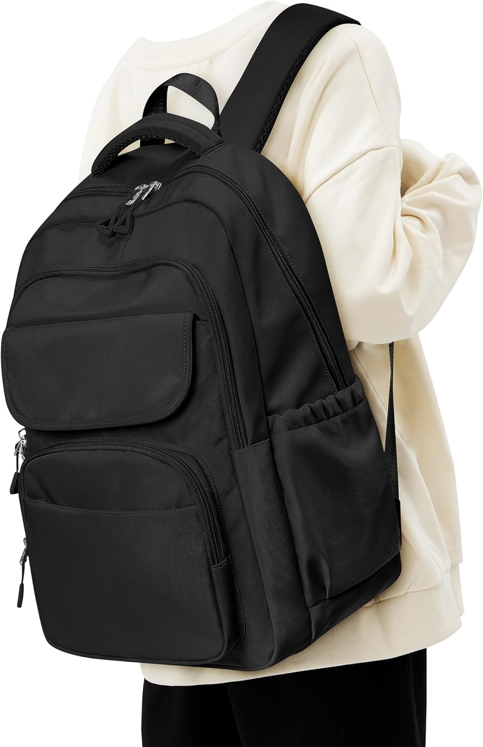 Backpack for Women Men, Waterproof High Backpacks, Multifunction Casual Daypack, Classic Basic Backpack, Middle Bookbag for Teen Boys, Children backpacks, Black