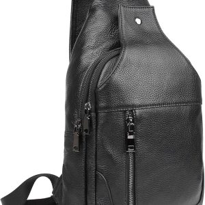 Cowhide Leather Waterproof Casual Daypack Sling Shoulder Chest Crossbody Bag For Men