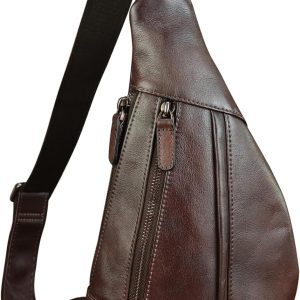 Genuine Leather Sling Bag for Men and Women Vintage Real Leather Crossbody Chest Bags Backpack Purse for Travel Hiking