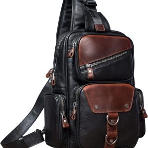 Genuine Leather Sling Bag for Men Large Crossbody Shoulder Bag Casual Sling Backpack Anti-Theft Travel Chest Purse