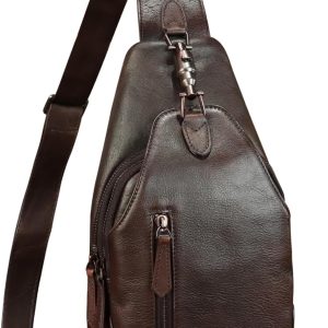 Genuine Leather Silng Bag for Women and Men Real Leather Sling Backpack Shoulder Crossbody Bag Chest Purses