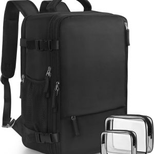 Travel Backpack for Women Men, Carry On Backpacks Expandable 40L Personal Item Bag, 17.3 Inch Laptop Bag, Waterproof Backpack Flight Approved, Nurse Casual Daypack for , Business, , Black