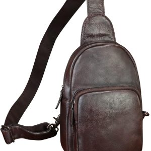 Genuine Leather Sling Bag Retro Crossbody Sling Backpack Handmade Chest Shoulder Daypack Cycling Bag Purse Fanny Pack (Coffee)