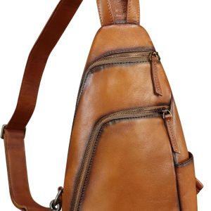 Genuine Leather Silng Bag for Men and Women Vintage Leather Sling Backpack Purse Shoulder Crossbody Bag Chest Bag