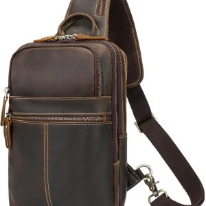 Genuine Leather Sling Bag For Men, Vintage Crossbody Shoulder Chest Daypack Fits 11" iPad