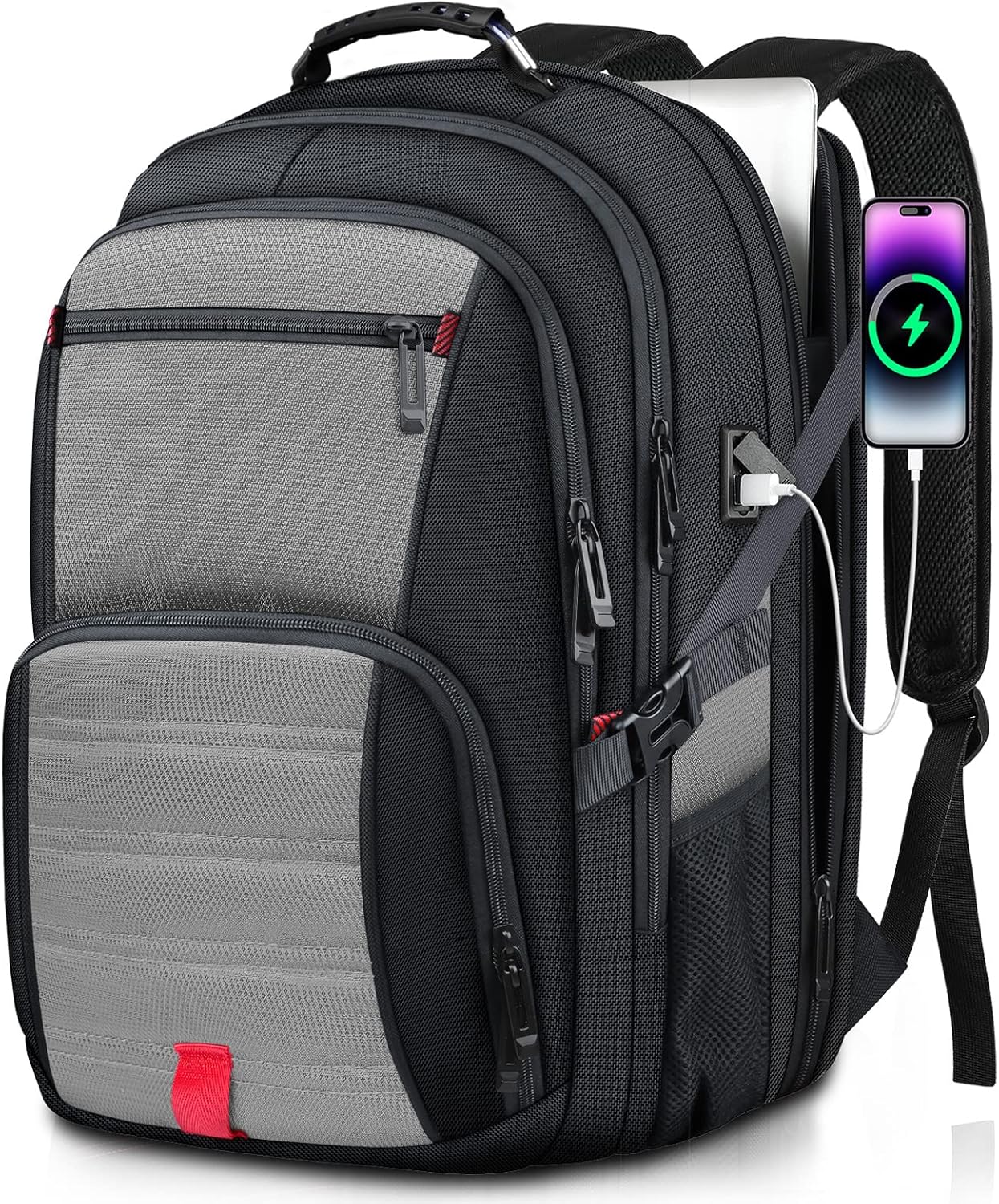 Extra Large Laptop Backpack for Men, Travel Backpack,Big Backpack, 50L Water Resistant Business Work Computer Heavy Duty Bag with USB Port, Fits 17 Inch Laptop, Grey